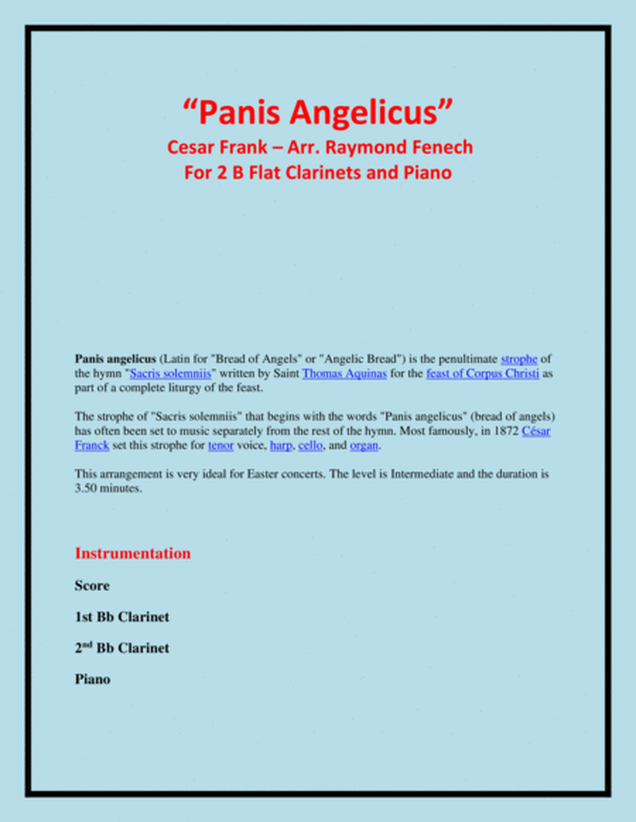 Panis Angelicus - 2 B Flat Clarinets and Piano image number null