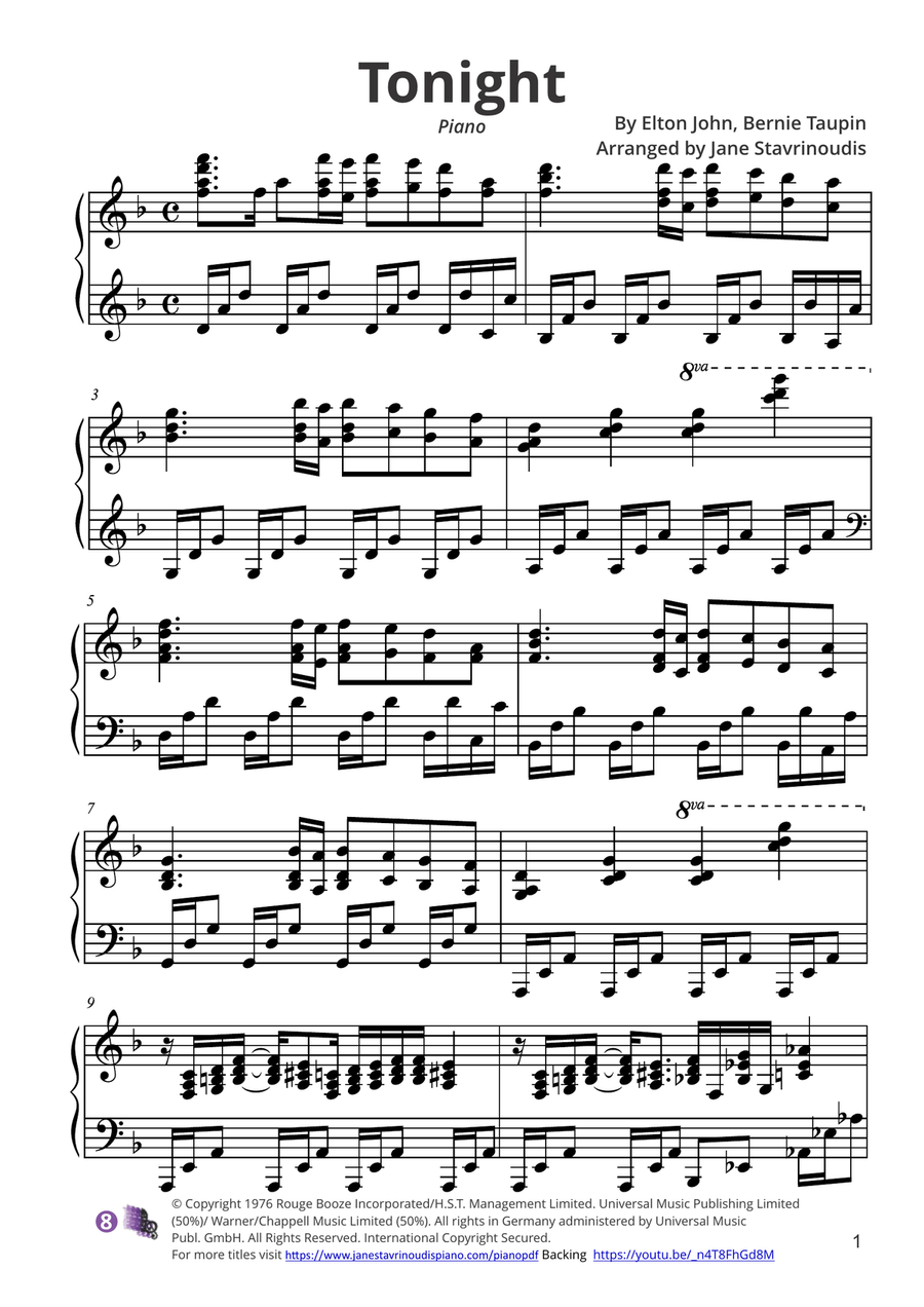 Tonight Piano Solo scores gallery preview page 1