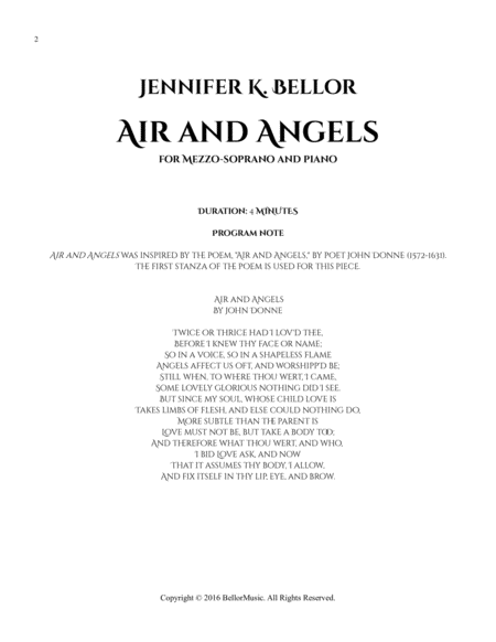 Air & Angels (2009, rev. 2016) - mezzo-soprano and piano