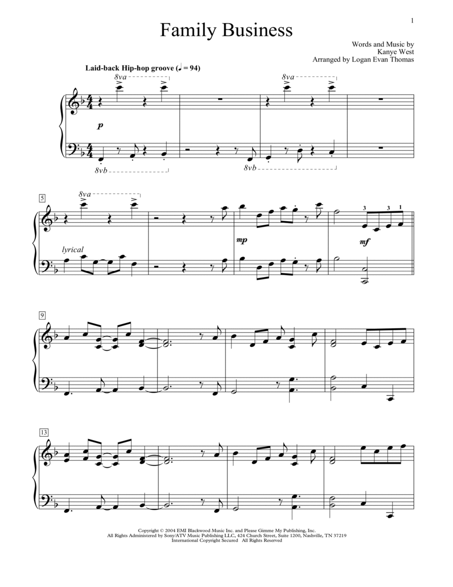 Family Business (arr. Logan Evan Thomas) Piano scores gallery preview page 1