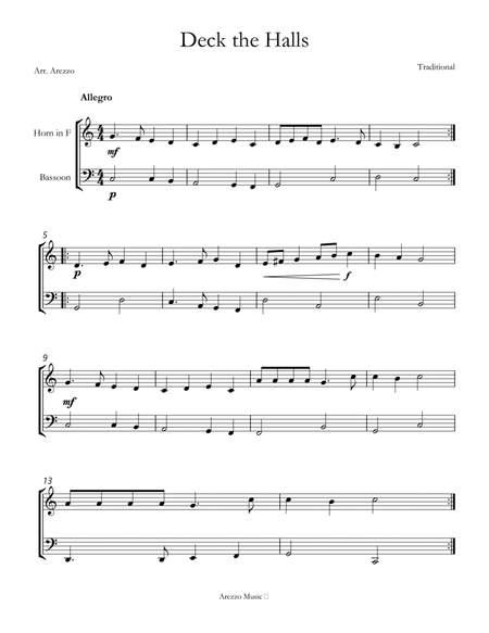 deck the halls sheet music arrangement for Horn and bassoon image number null