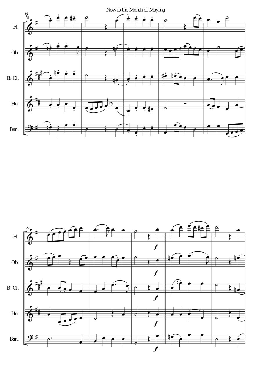 Now is the Month of Maying with variations for wind quintet Woodwind Quintet scores gallery preview page 6