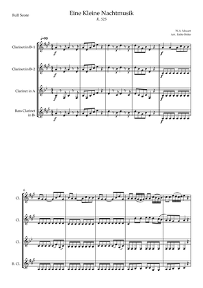 Eine kleine Nachtmusik (W.A. Mozart) for Clarinet Quartet (Simplified)