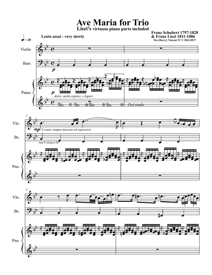 Ave Maria, D.839 ; Op.52, No.6 (Mix with Franz Liszt’s 12 Lieder von Franz Schubert, S.558 No.12) Small Ensemble scores gallery preview page 1