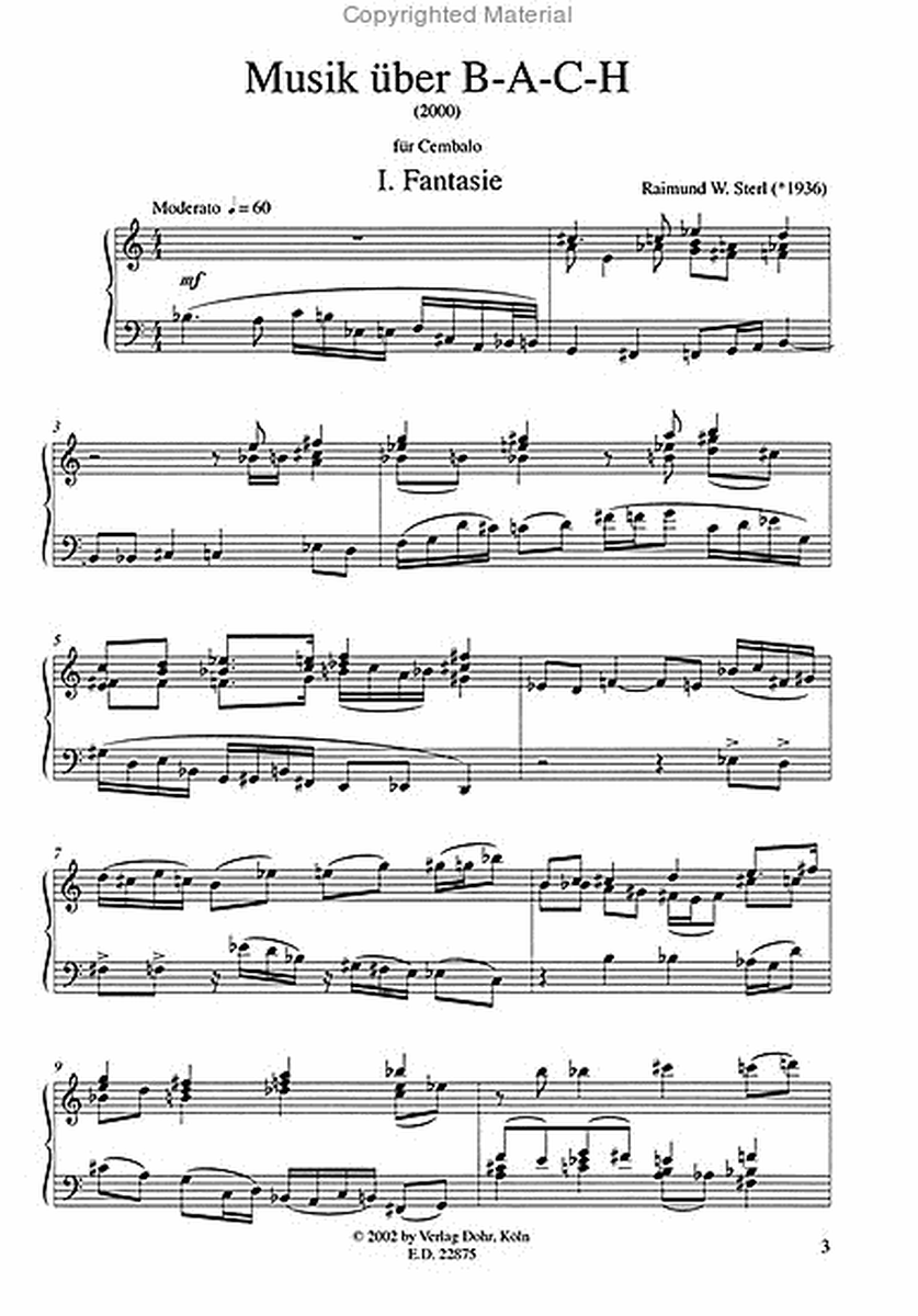 Musik über B-A-C-H und The Carman's Whistle für Cembalo (Klavier, Positiv) (1999/2000)