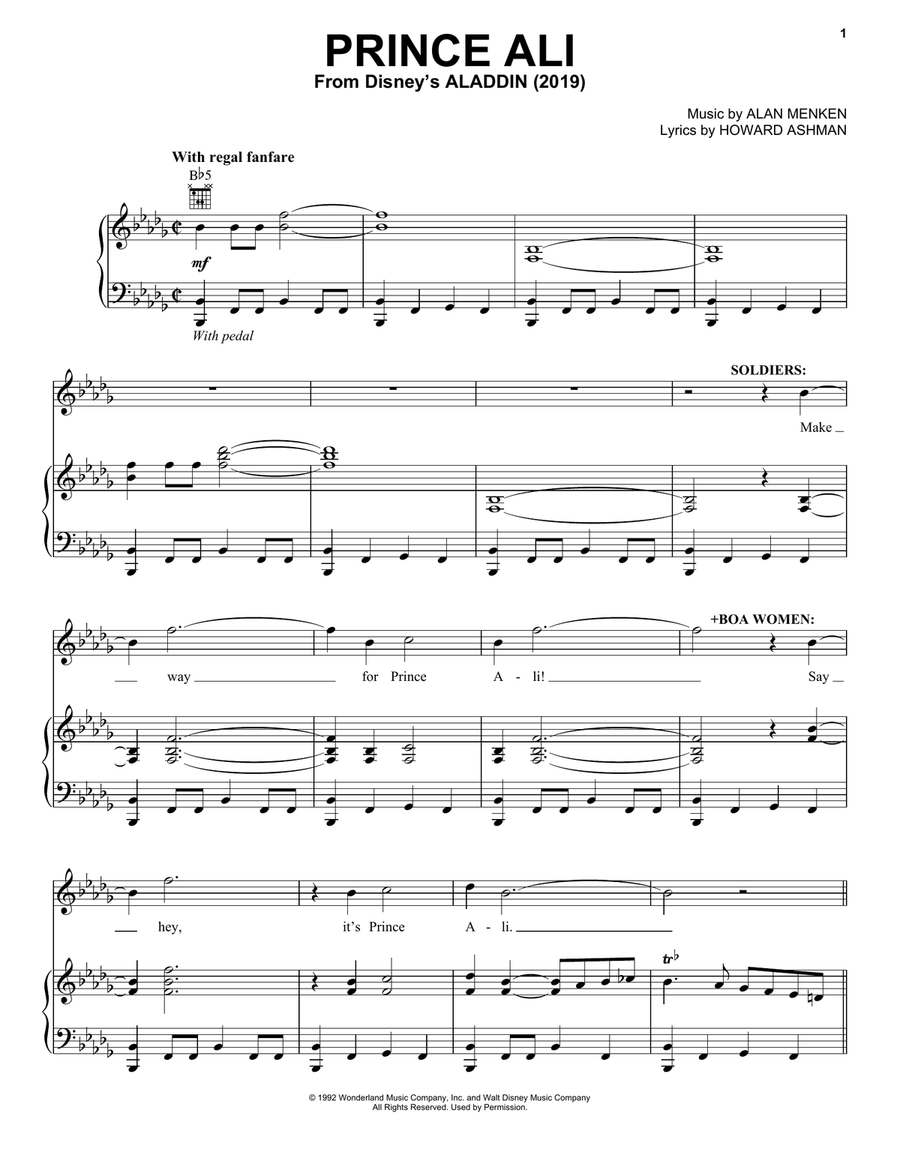 Prince Ali (from Disney's Aladdin) Piano, Vocal, Guitar scores gallery preview page 1