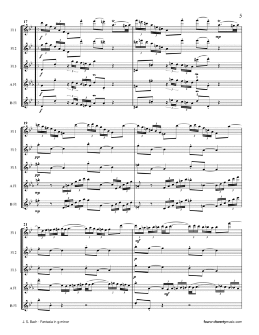 Fantasia in g minor, BWV 906, arranged for flute quartet or quintet Flute Quartet scores gallery preview page 5
