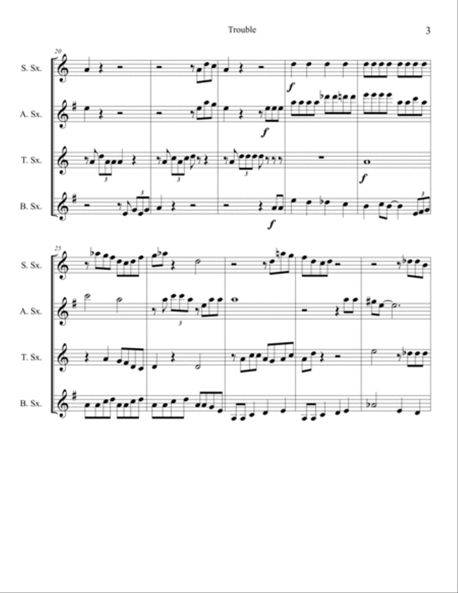 Trouble Saxophone Quartet scores gallery preview page 3