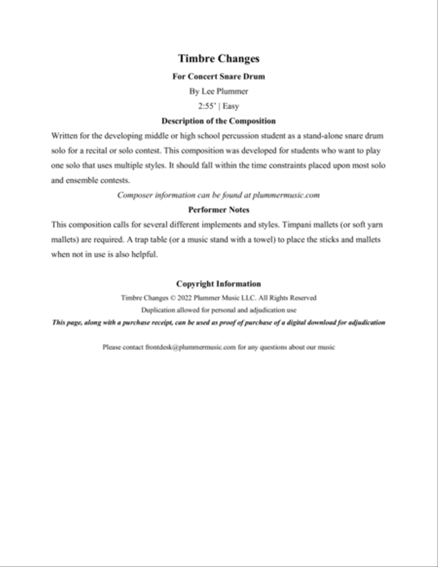 Timbre Changes-For Concert Snare Drum Snare Drum scores gallery preview page 2