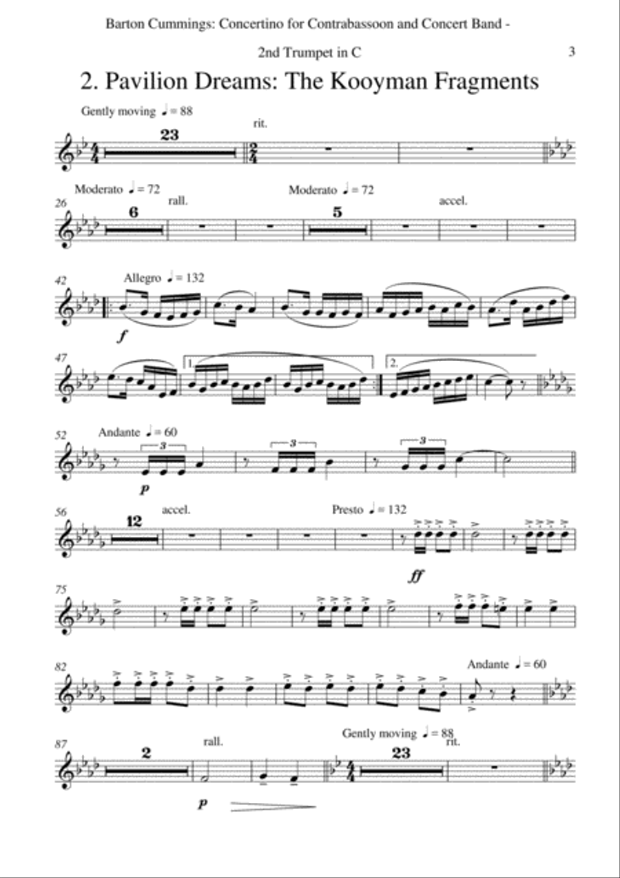 Barton Cummings: Concertino for contrabassoon and concert band, 2nd C trumpet part Concert Band scores gallery preview page 3