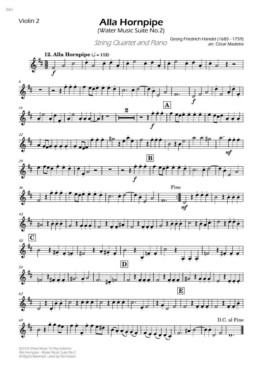 Alla Hornpipe by Handel - String Quartet and Piano (Individual Parts) Piano Quintet scores gallery preview page 3
