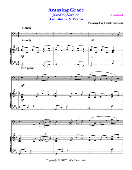 "Amazing Grace"-Piano Background for Trombone and Piano image number null