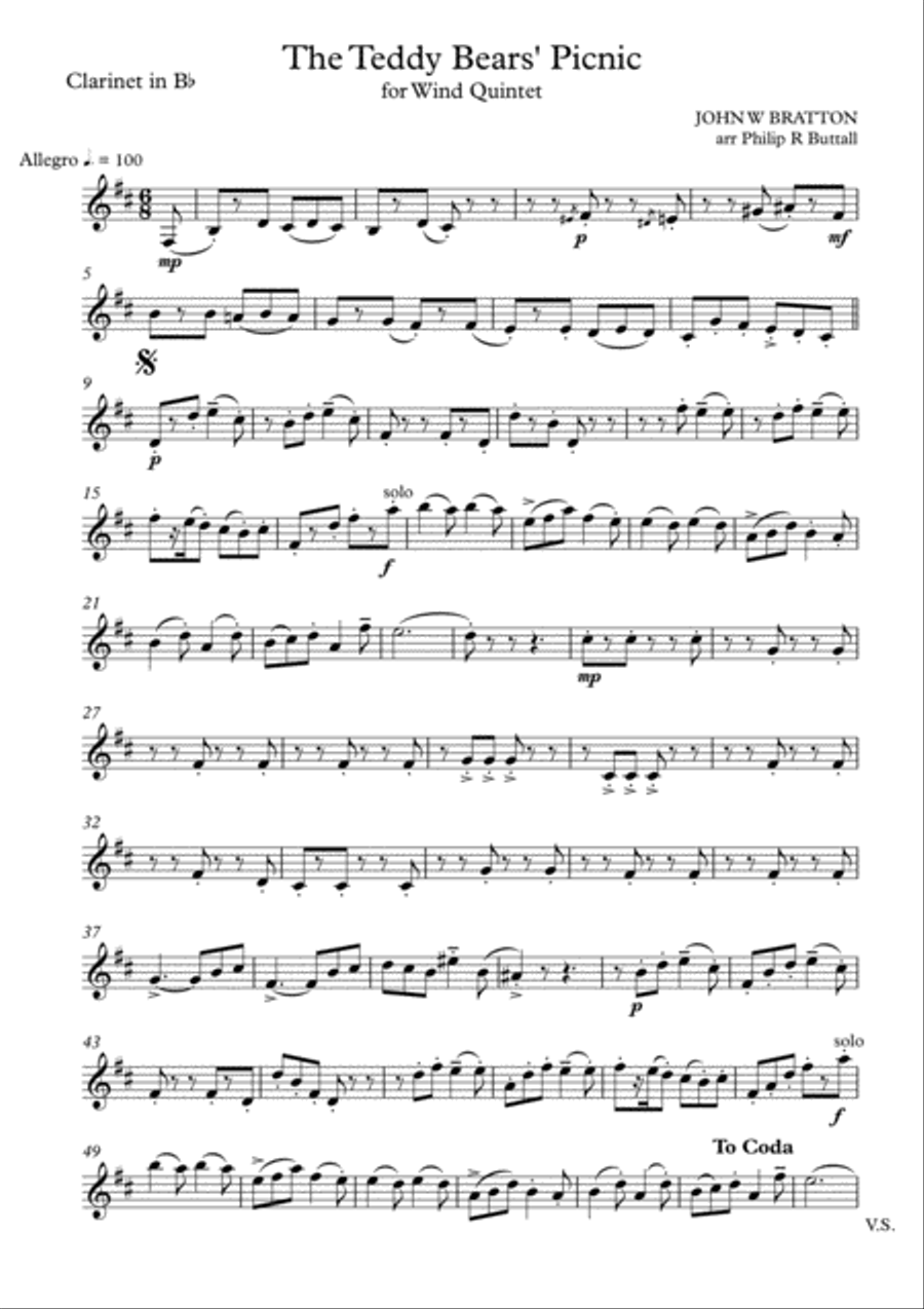 The Teddy Bears' Picnic (Wind Quintet) - Set of Parts [x5] Woodwind Quintet scores gallery preview page 5