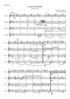 Carol of The Bells - Jazz Version (Christmas Song) for Violin Quartet