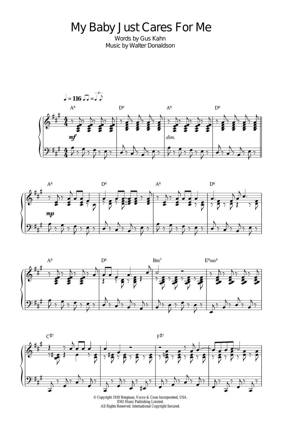 My Baby Just Cares For Me Piano Solo scores gallery preview page 1
