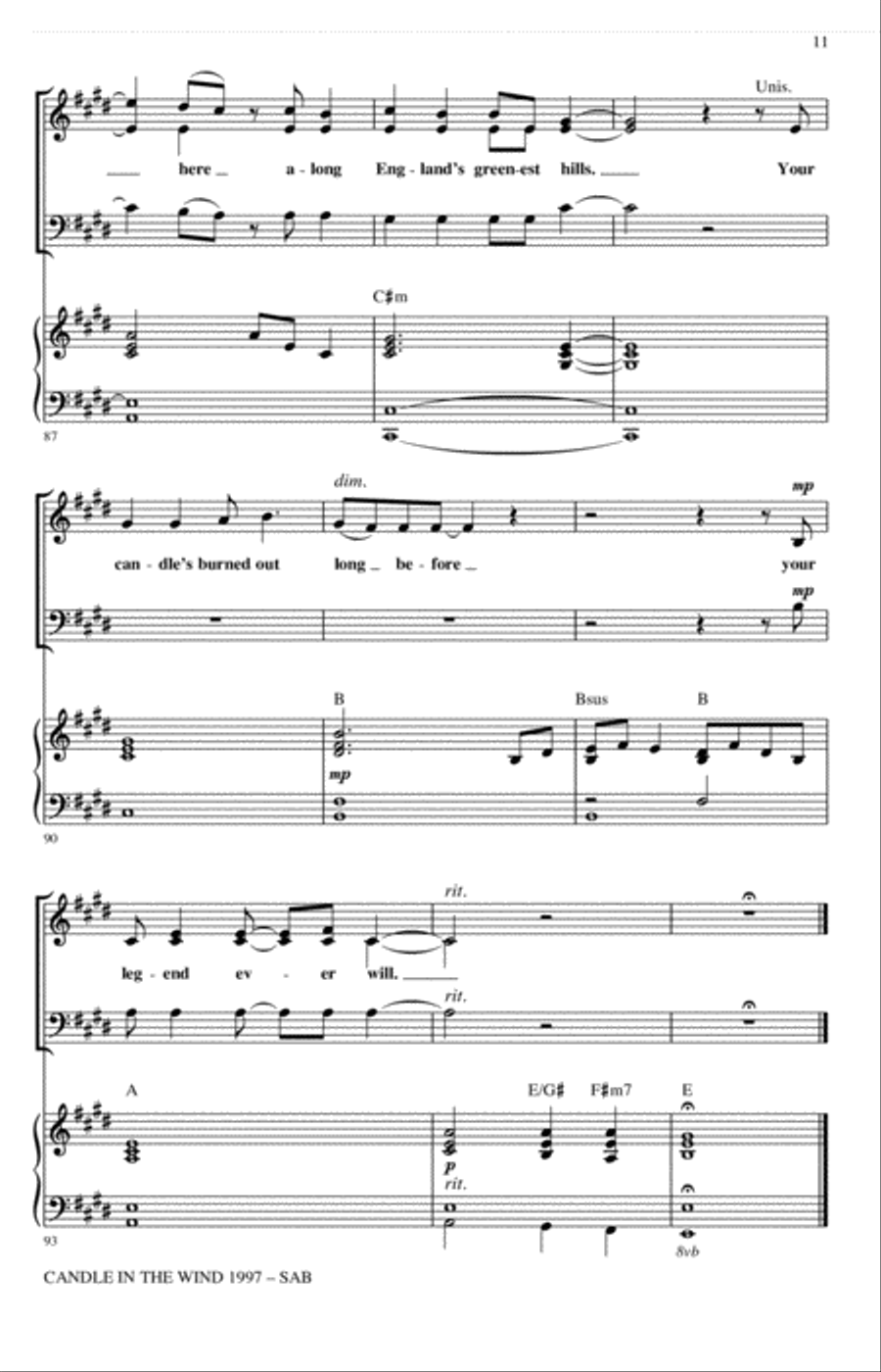 Candle In The Wind (arr. Ed Lojeski) 3-Part scores gallery preview page 10