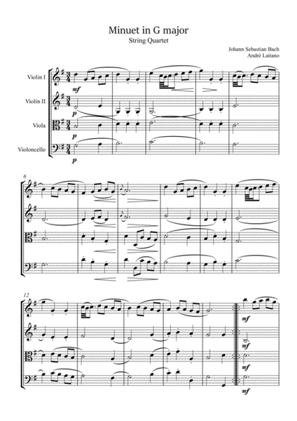 Minuet in G major - Johann Sebastian Bach (Easy String Quartet Arrangement) image number null
