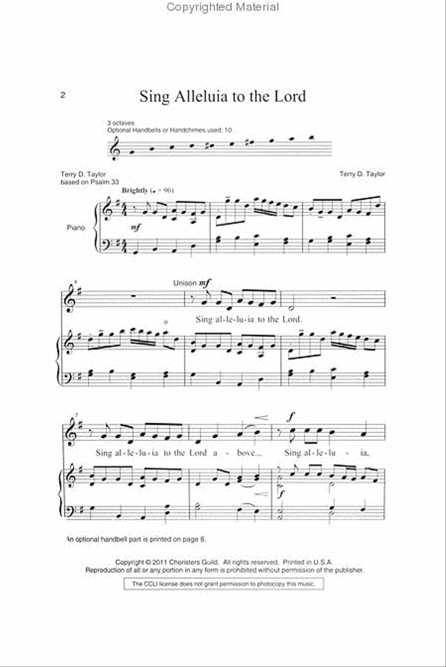 Sing Alleluia to the Lord Unison Choir scores gallery preview page 2