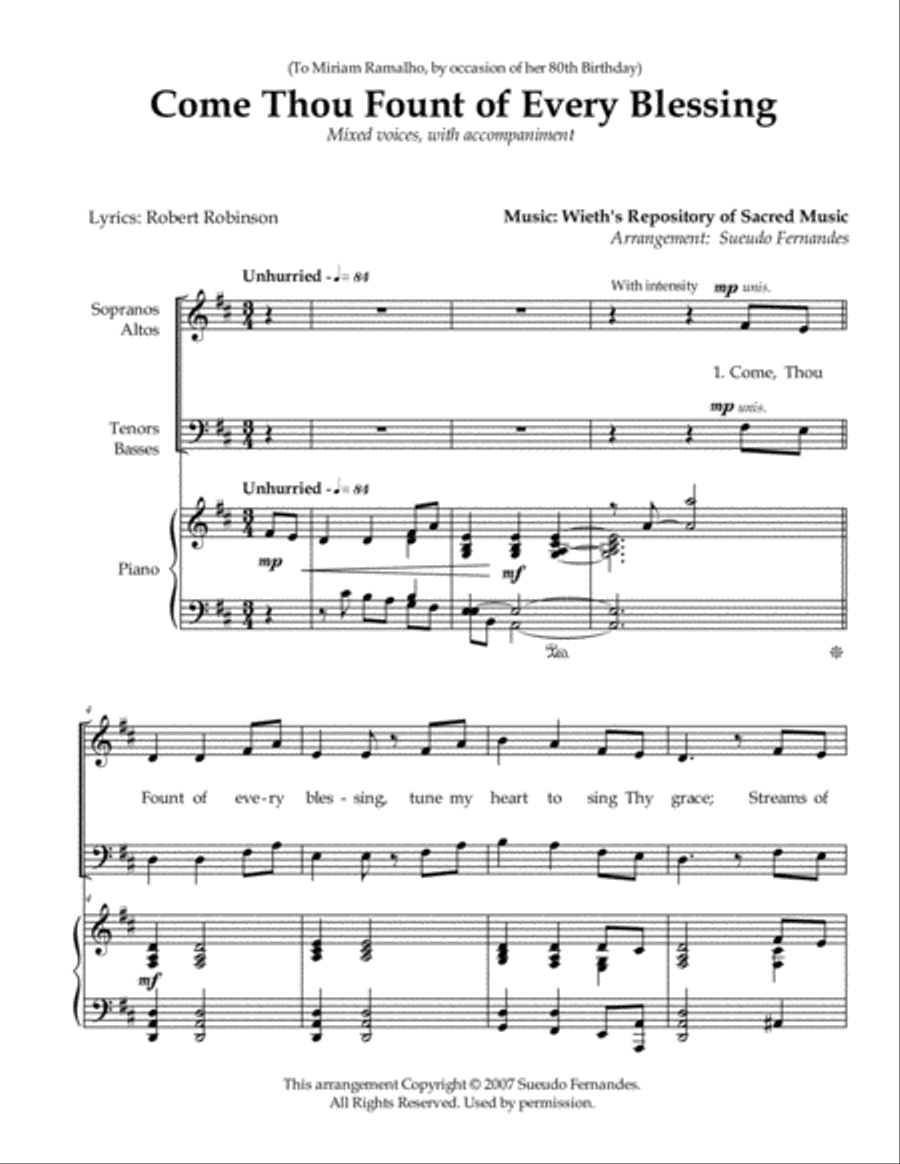 Come Thou Fount of Every Blessing 4-Part scores gallery preview page 1