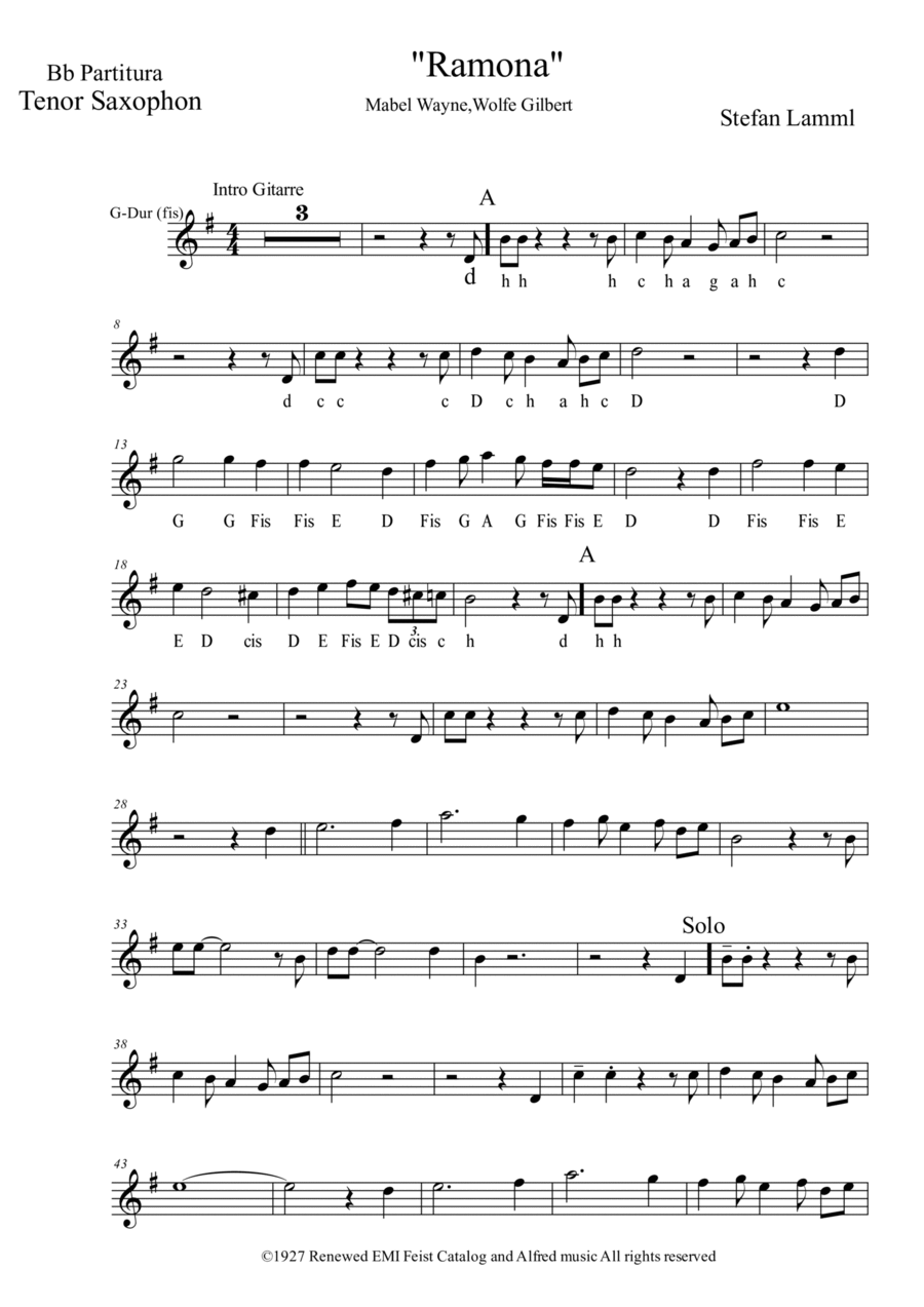Ramona Ramona Tenor Saxophone scores gallery preview page 1