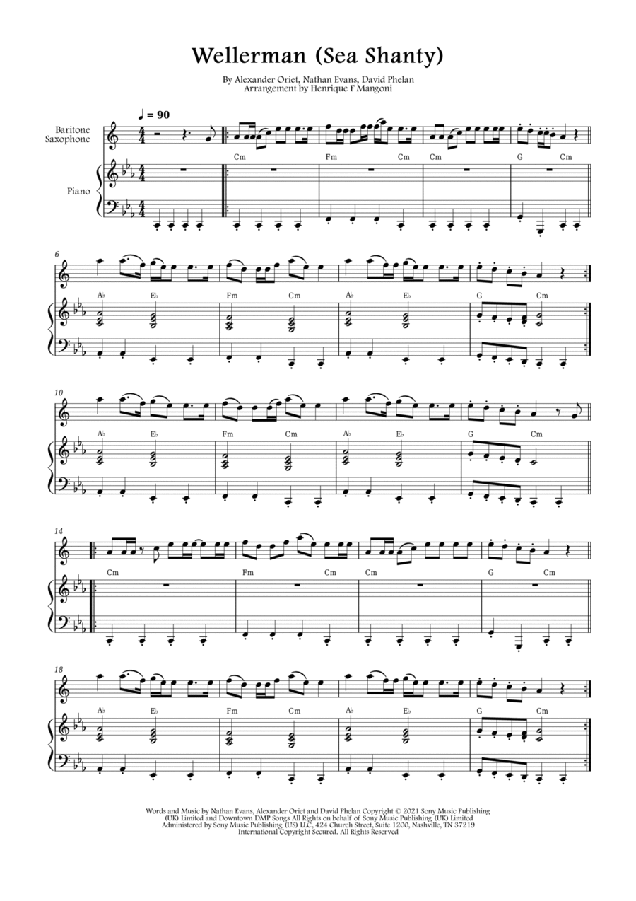 Wellerman Baritone Saxophone scores gallery preview page 1