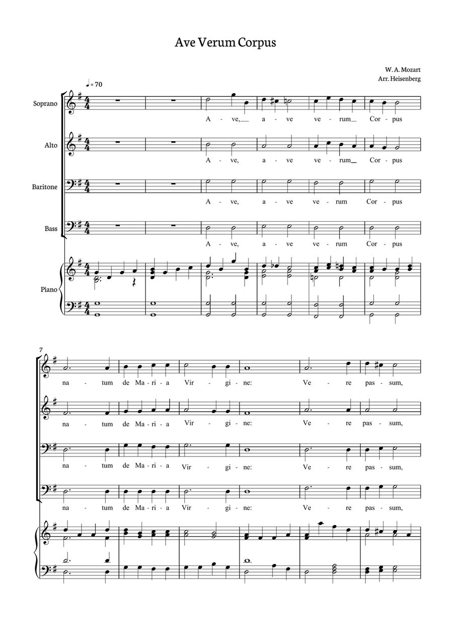 Mozart - Ave Verum Corpus for SABB 4-Part scores gallery preview page 1