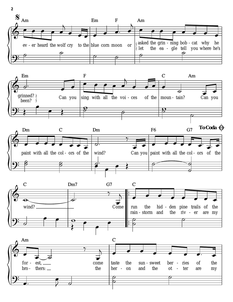 Colors Of The Wind (from Pocahontas) Easy Piano scores gallery preview page 2