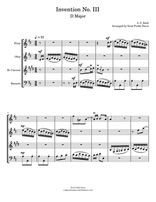 Bach Invention No. 3 for Woodwind quartet