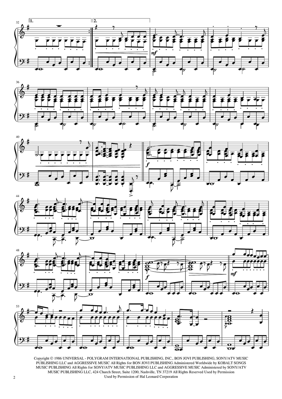 Livin' On A Prayer Piano Solo scores gallery preview page 2