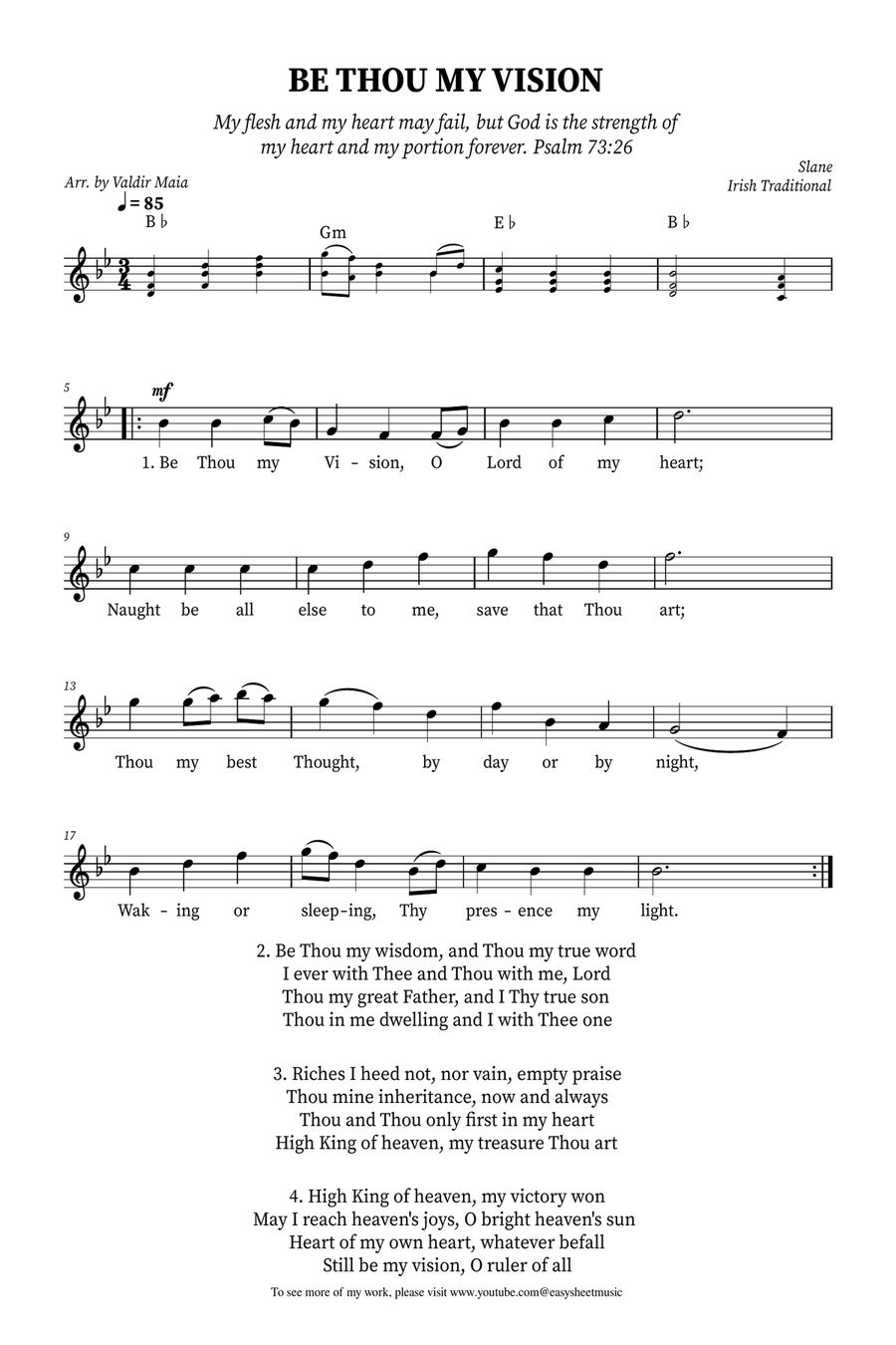 Be Thou My Vision - Lead Sheet in B Flat (Chords & Lyrics) Piano scores gallery preview page 1