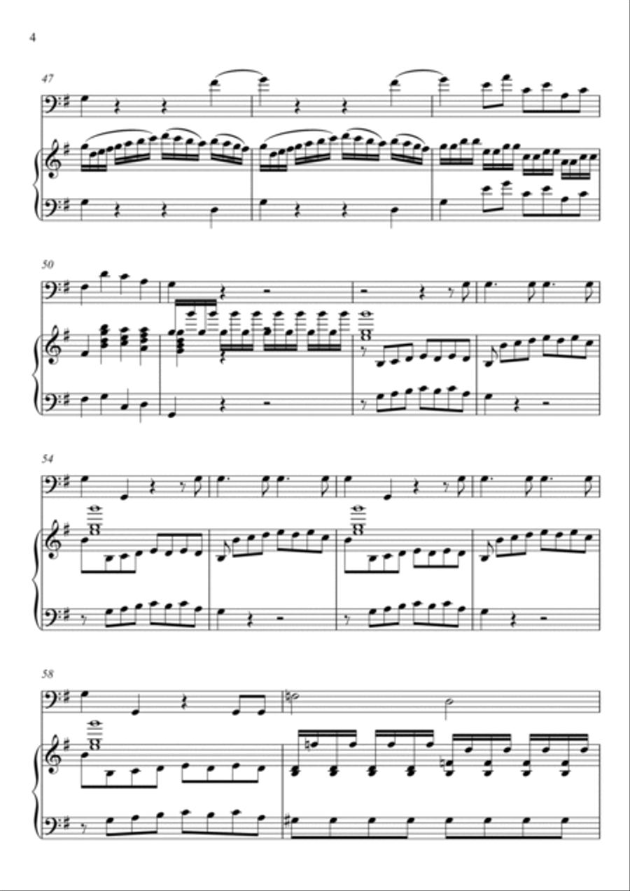 W.A Mozart - Der Hölle Rache kocht in meinem Herzen (Die Zauberflöte) Double Bass Solo - G Key String Duet scores gallery preview page 4
