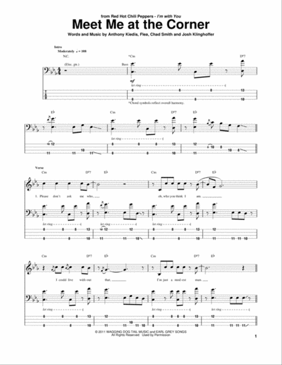 Meet Me At The Corner Bass Guitar Tablature scores gallery preview page 1