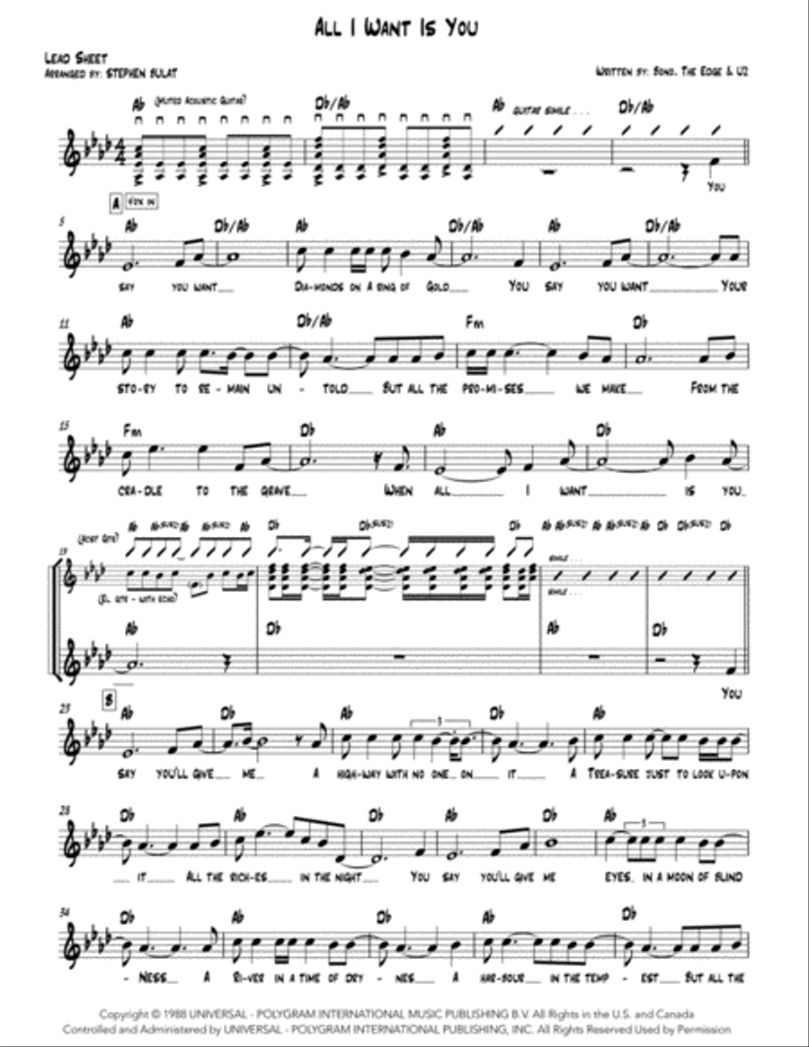 All I Want Is You Piano, Vocal, Guitar scores gallery preview page 1