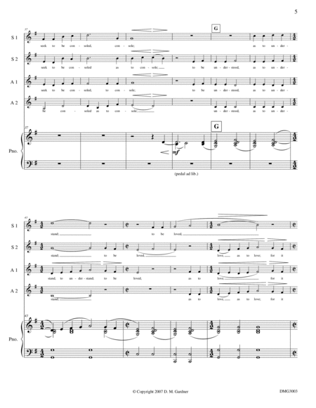 Prayer of Saint Francis (SSAA, Piano and Bb Trumpet)