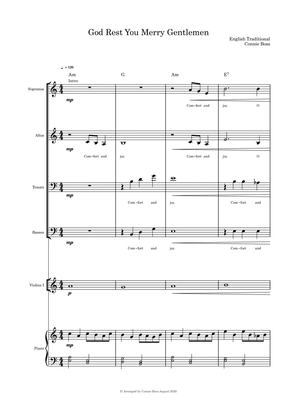God Rest You Merry Gentlemen - SATB violin (with parts included) and piano