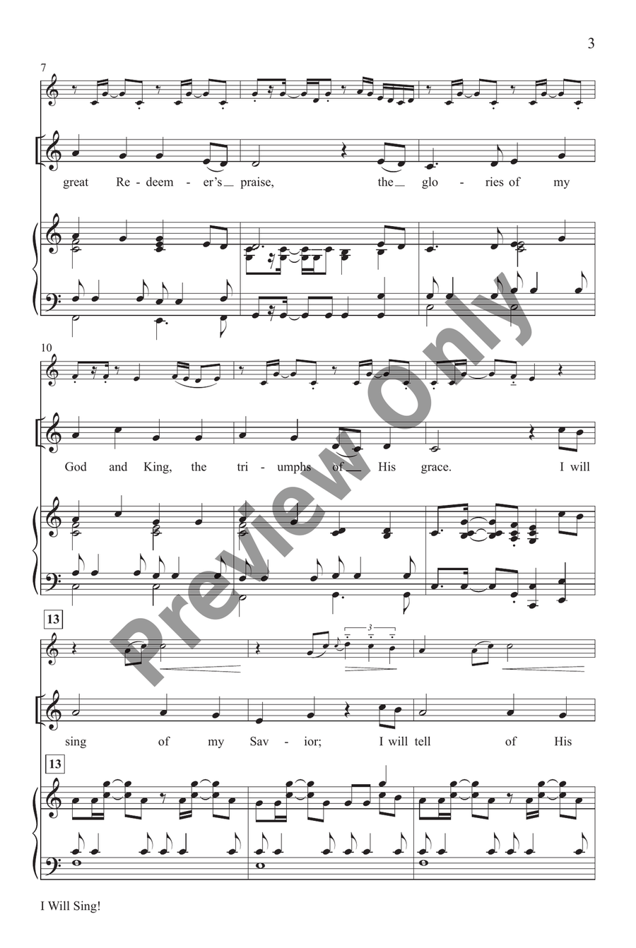 I Will Sing! I Will Sing! Unison Choir scores gallery preview page 3