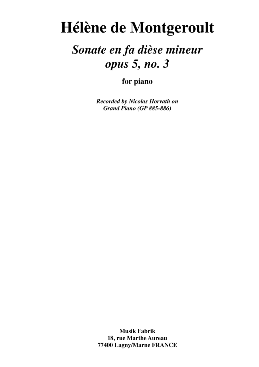 Hélène de Montgeroult: Sonata in f-sharp minor, Opus 5 no. 3 Piano Solo scores gallery preview page 1