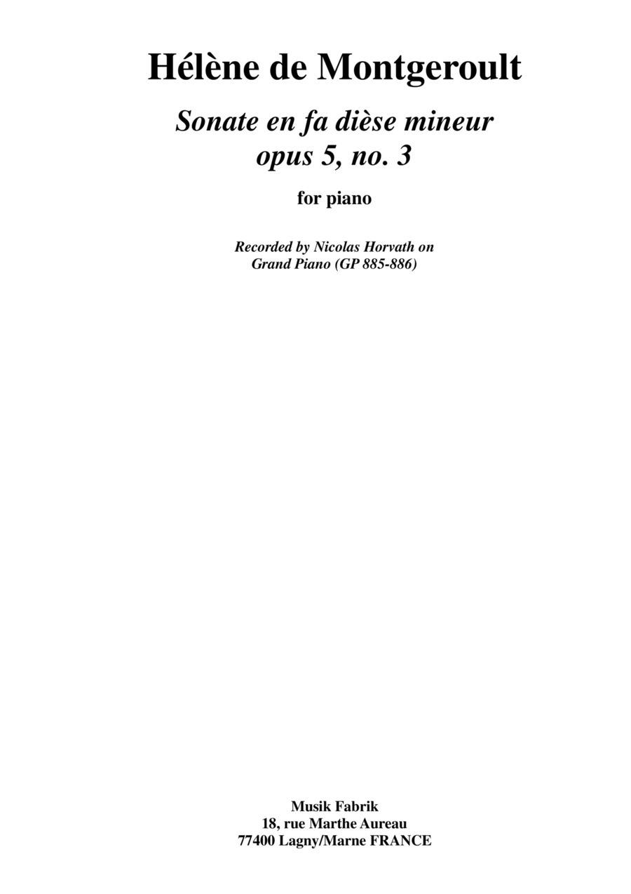 Hélène de Montgeroult: Sonata in f-sharp minor, Opus 5 no. 3