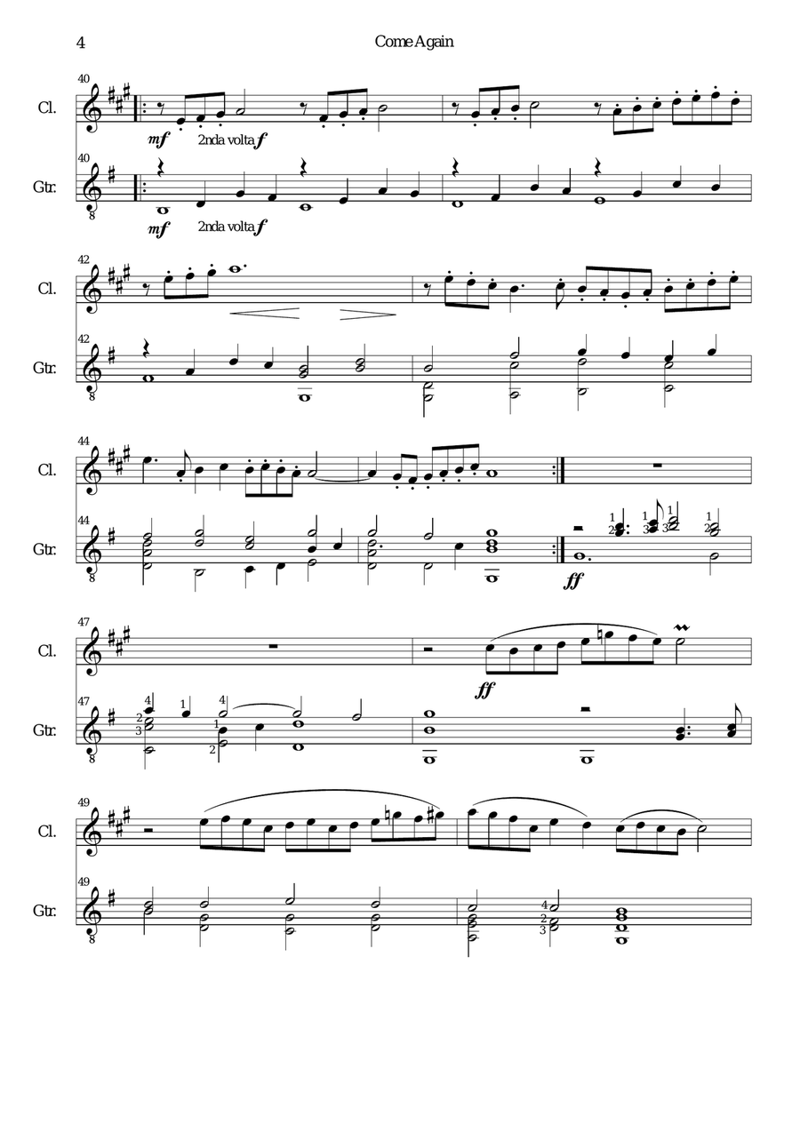 Come again for clarinet and guitar Clarinet scores gallery preview page 4