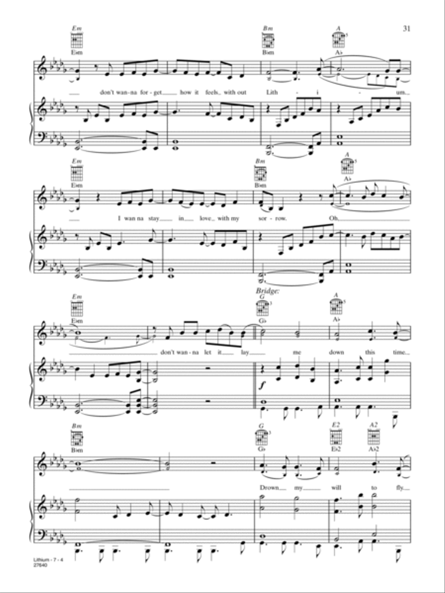 Lithium Piano, Vocal, Guitar scores gallery preview page 4