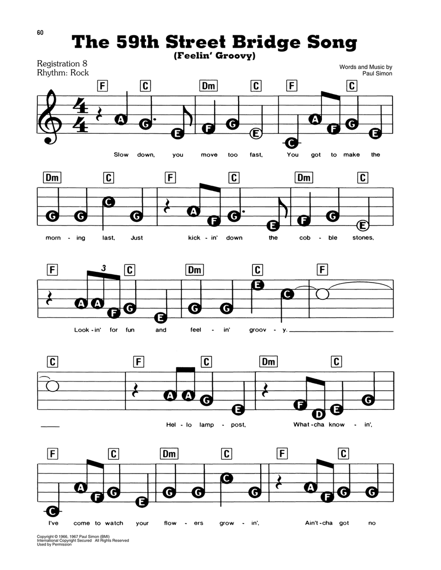 The 59th Street Bridge Song (Feelin' Groovy) Electronic Keyboard scores gallery preview page 1