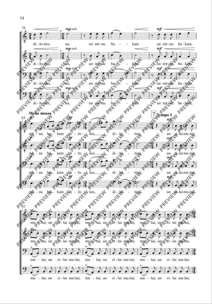 Trīs dziesmas (Drei Lieder ∙ Three Songs) Men's Choir scores gallery preview page 15