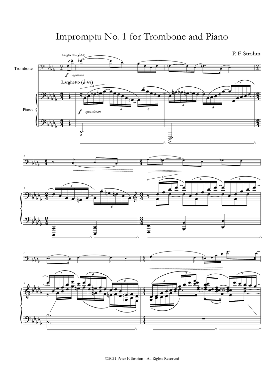Impromptu No. 1 for Trombone and Piano Piano scores gallery preview page 5