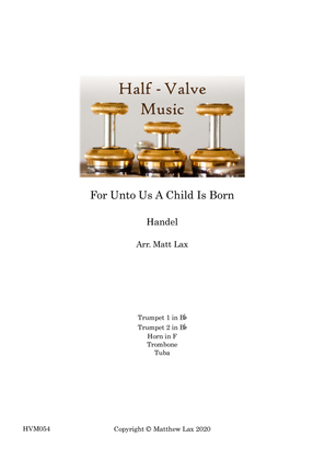 Book cover for "For Unto Us" from Handel's Messiah (Brass Quintet)