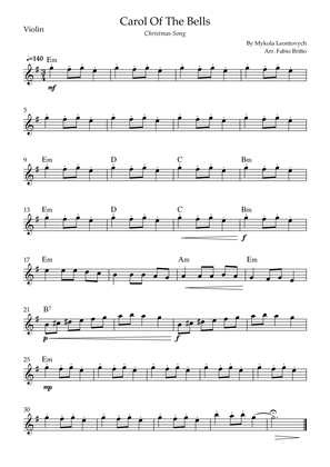 Carol Of The Bells (Christmas Song) for Violin Solo with Chords