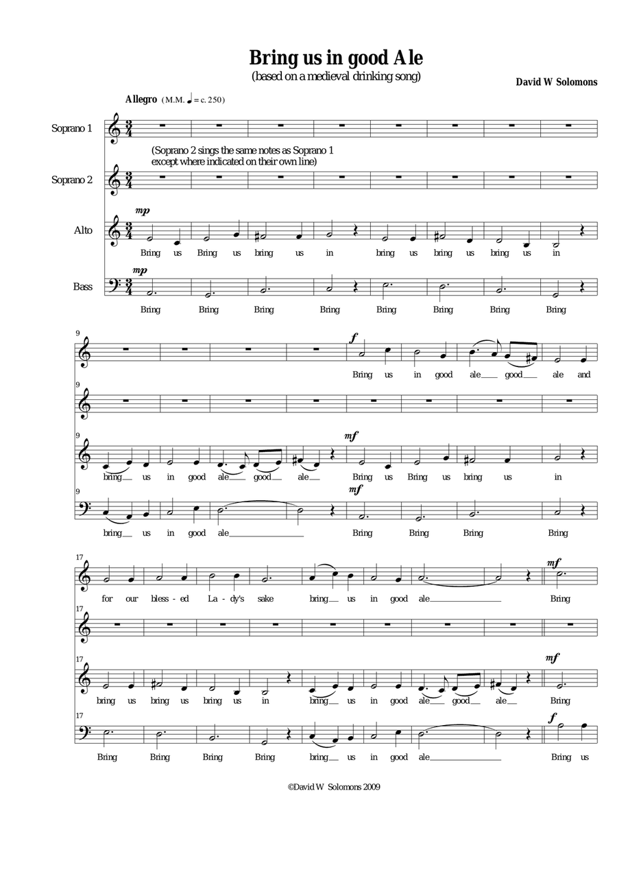 Bring us in good ale SSAB version (mixed voices) 4-Part scores gallery preview page 1