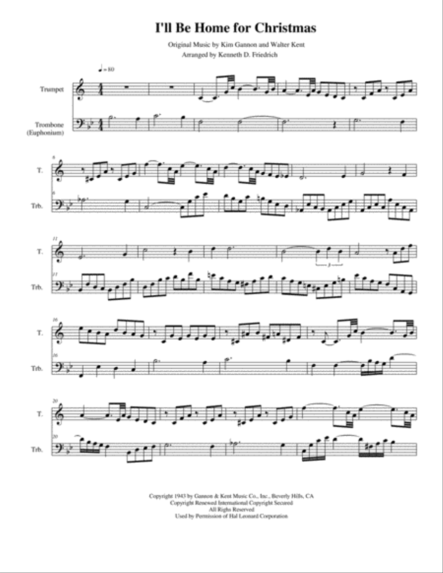 I'll Be Home For Christmas Brass Ensemble scores gallery preview page 1
