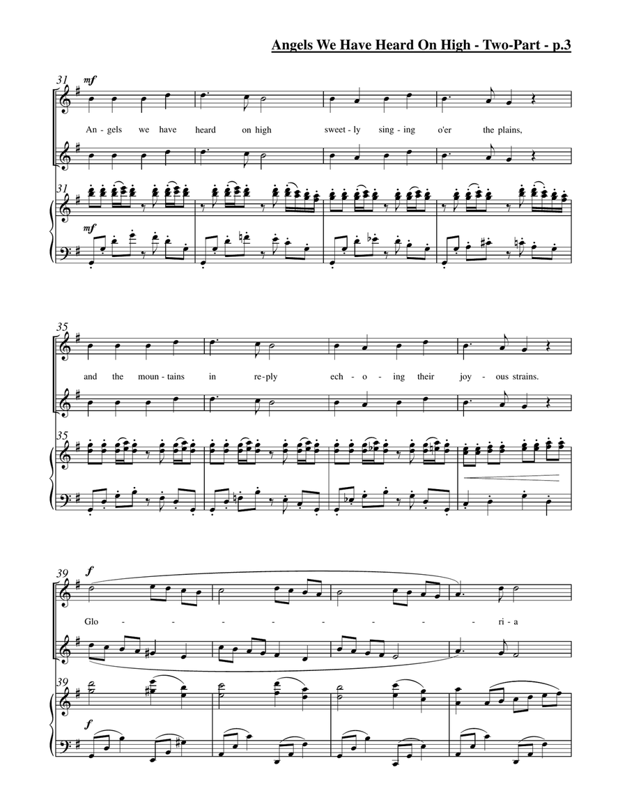 Angels We Have Heard On High (Two-Part Choir) 2-Part scores gallery preview page 4