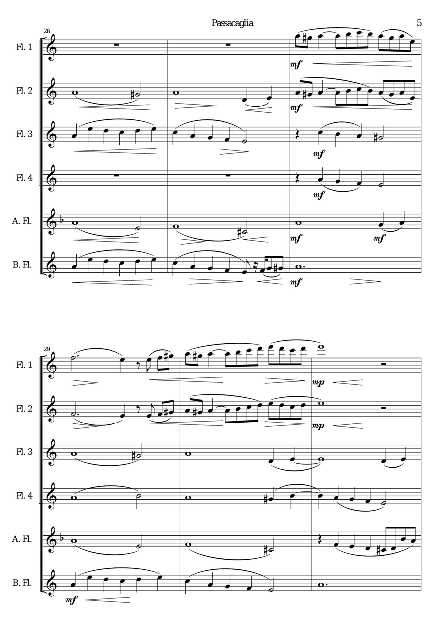 Passacaglia for flute sextet or flute choir Flute Choir scores gallery preview page 5