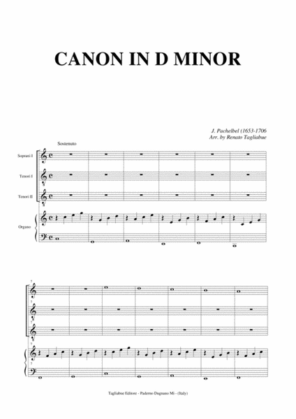 PACHELBEL - CANON IN D - Arr. for STB Choir and Organ (transposed in C) image number null